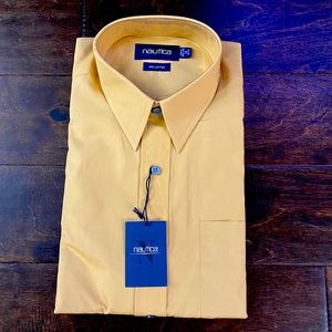 Mustard yellow button down dress shirt. Brand New